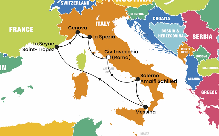 Costa Fascinosa ile Amalfi Sahilleri Batı Akdeniz Turu Pegasus ile | 7 Gece Konaklamalı | İstanbul Çıkışlı | 3 Mayıs - 2